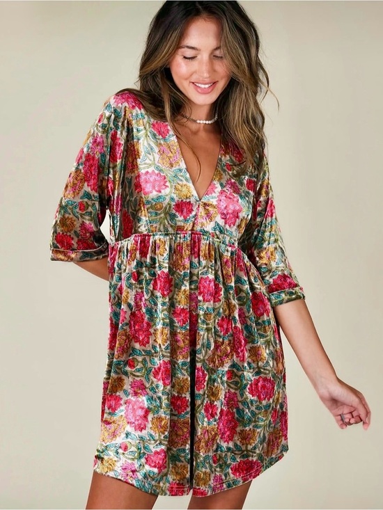 NATURAL LIFE Dresses & Skirts - Natural Life Burn Velvet Carly Dress floral  relaxed babydoll empire boho size M